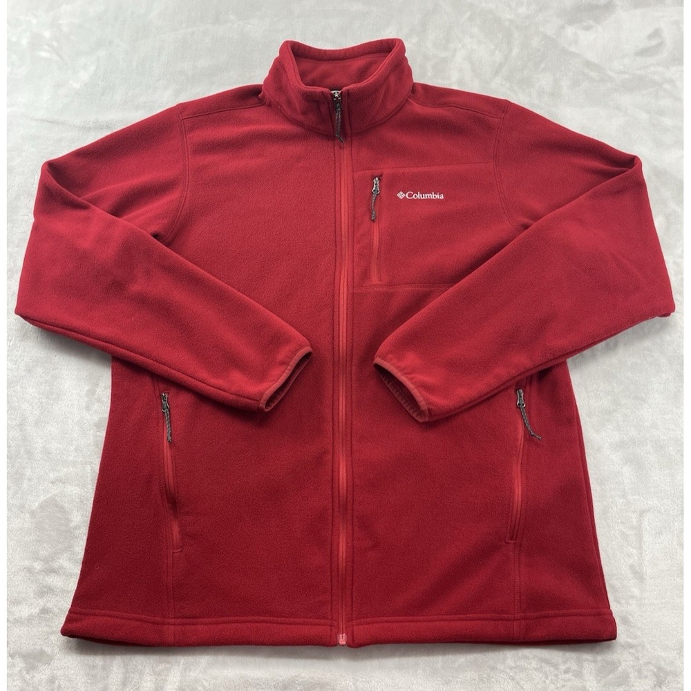 Columbia Steens Mountain Jacket Men Large Red Fleece Full Zip Mock Neck Hiking